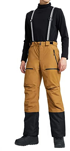 Pioneer Camp Mens Snow Ski Pants Waterproof Insulated Fleece Lined Snowboard Hiking Outdoor Zipper Bottom Leg With Suspenders