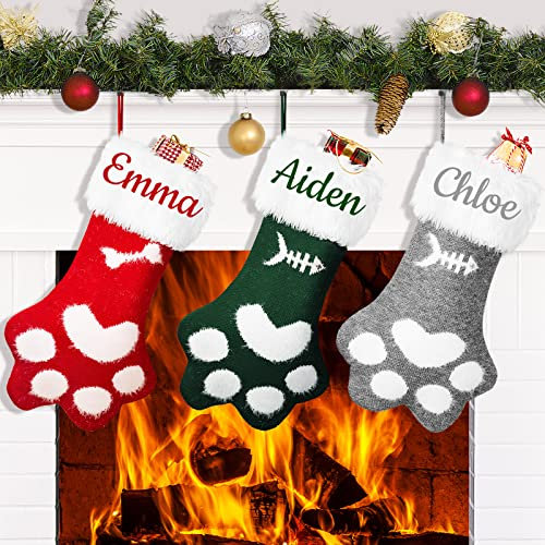 DecroXmas Weihnachtsstrümpfe Personalisierte Haustier Grau 2Pack Hund Weihnachtsstrümpfe Grün und Rot hängende Strümpfe für Weihnachtsbaum Dekoration