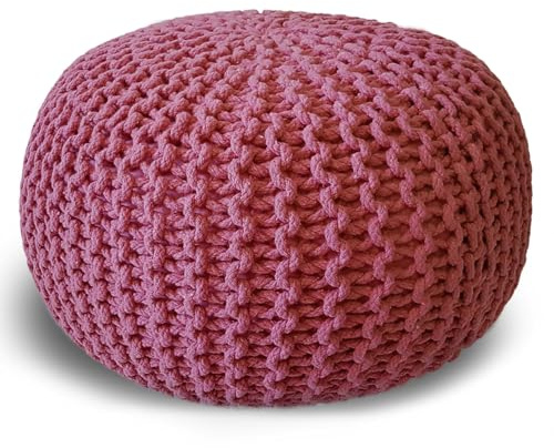 Casamia Pouf Ø 55 cm Pouf a maglia, sgabello, cuscino da pavimento, 45 cm, per interni, diametro 45 cm, colore rosa