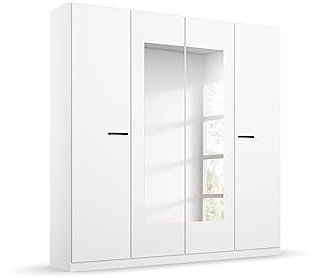 Rauch Möbel Florenz Schrank Kleiderschrank Drehtürenschrank mit Spiegel, Alpinweiß, 4-türig, inkl. 2 Kleiderstangen, 2 Einlegeböden BxHxT 181x210x54 cm
