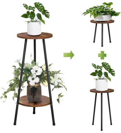 MUAEEOK Support pour plantes d'intérieur, haut, à 2 niveaux, convertible en bois, support pour jardinières, multifonctionnel, pour intérieur, salon, balcon, jardin, patio, bureau (bois d'ingénierie)
