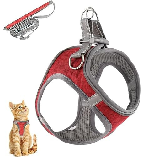 Katzengeschirr Und Leine Zum Spazierengehen | Katzengeschirr Und Leine-Set Zum Laufen Ausbruchsicher | Laufgeschirr Und Leine Für Kleine Große Katzen, Leichtes, Weiches Westegeschirr ( Color : Red , S