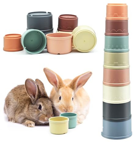 JINTANG 8 PCS Stapelbecher für Kaninchen, Häschen Nistspielzeug Stapelbar, Kaninchenfutter Spielzeug für Kleintiere Hasen (Farbe Morandi)