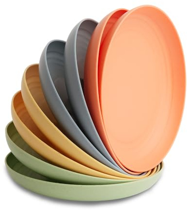 Nook Theory 8-Pack Reusable Wheat Straw Plates Set - Non Toxic and Non Plastic Dinner Plates for Kids and Adults, Lightweight Unbreakable Plate, Microwave Safe and Dishwasher Safe (Meadow 9)