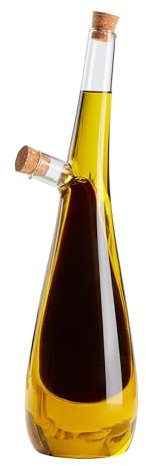 Tala Oil Pourer and Drizzle, Elegant Glass Drizzlier to Store and Pour Both Oil & Vinegar, Duel storage in contemporay curved design with Cork stoppers and holds 275ml and 125ml