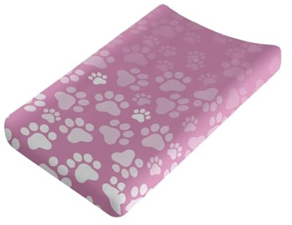 Wanyint Pink Paw Print Muslin Diaper Changing Table Pad Cover,Stretchy Changing Pad Covers Diaper Table Mat Cover,Change Table Cover Sheets for 32''x16 Pad