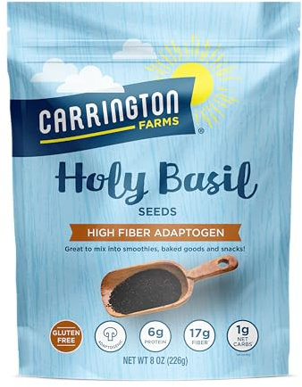 Carrington Farms Holy Basil Seeds – Gluten Free, Paleo, Keto, High Fiber Seeds – Calcium Packed Daily Nutrition Boost, Add into Favorite Recipes (8 oz)