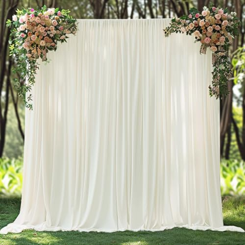 Lot de 2 rideaux de fond ivoire de 3 x 3 m pour fête, Saint-Valentin, arche, scène, cérémonie, photographie, fête prénatale, décoration d'intérieur, 1,5 x 3 m