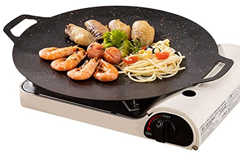 Poêle à Griller Coréenne Antiadhésive, Pla-Que Chauffante Coréenne Ronde, Poêle à Barbecue en Fonte avec Poignées Doubles pour Induction, Cuisinière à g, Table Cuisson électrique, Camping Grillades