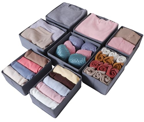 ORLISA 8er Set Schubladen Organizer kompatibel mit PAX Kleiderschrank 100x58 cm, Faltbare Stoffboxen mit Stabiler Basis für Kleidung, Robust Grau
