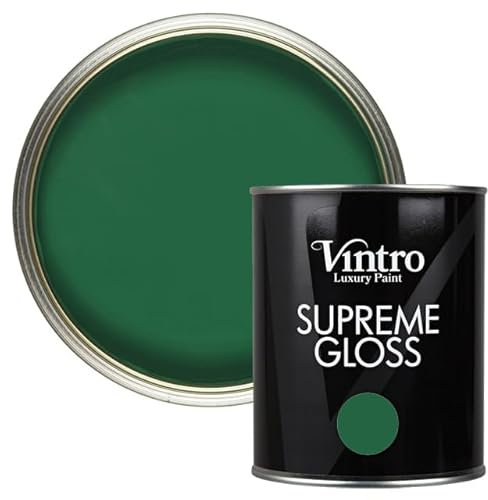 Vintro Paint | Gloss Paint | for Walls | Wood | Trim | Gloss Furniture Paint | Interior & Exterior Use. 1 Litre (Dark Green - Brooklands)