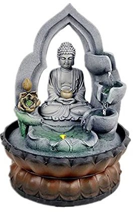 Fuente de Mesa Fuente de Escritorio Buda Budismo Ornamento Yoga calmante Flujo de Agua estatuilla con Flujo de Agua Circular for decoración del hogar Oficina Dormitorio Fuente de Interior