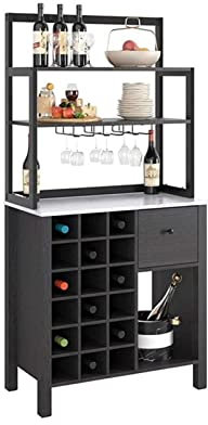 SmPinnaA Weinschrank, Weinbuffet-Schrank Mit 18 Flaschenregal Und Glashalter, Serviertisch Mit 3 Regalebenen, Schublade Und Offenem Stauraum, Weinschränke Für Zuhause