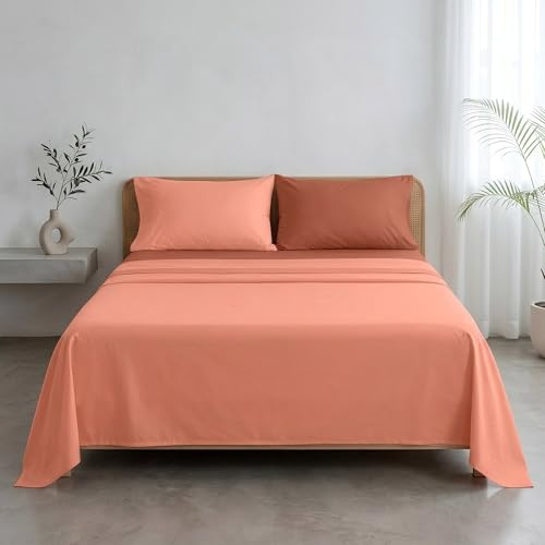 Ruggeri Set Lenzuola Completo Letto Matrimoniale Microfibra Arancione | 100% Morbida Microfibra di Alta Qualità 2 Federe + 1 Lenzuolo con Angoli + 1 Lenzuolo Sopra Collezione Everyday