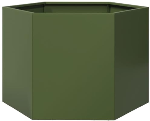vidaXL Odlingslåda olivgrön sexkantig 69x60x45 cm stål