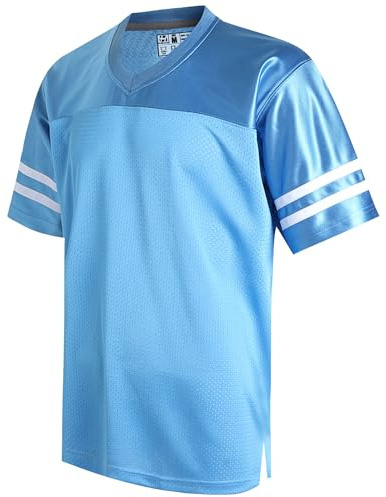 Pullonsy Light Blue Men's Women's Football Jerseys for Adult V-Neck Practice Shirts University Mesh Game Tops Fitness Outfits White Stripe-Light Blue Jersey,Men Size Large