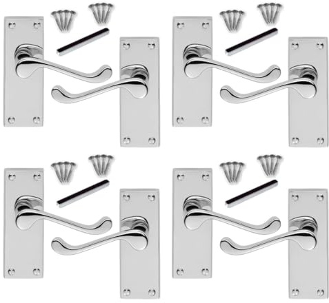 DISCOUNT HARDWARE UK Victorian Scroll Lever Latch Internal Door Handles, Polished Chrome, 118mm x 42mm Back Plate, Set of 4 Pairs