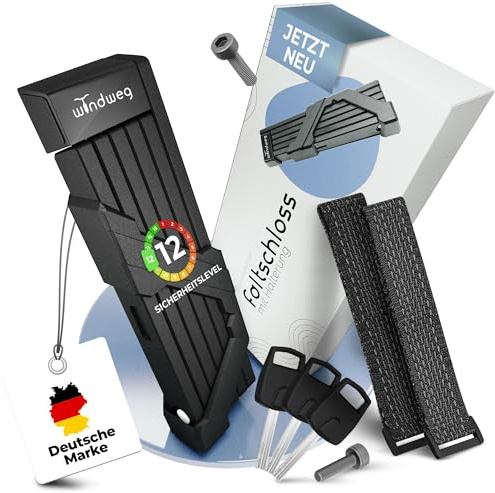Windweg Antivol de vélo haute sécurité pliable 90 cm 3 clés avec support SH Serrure pour vélo électrique, gravelbike et vélo de route, extrêmement sûr, niveau de sécurité 10-15