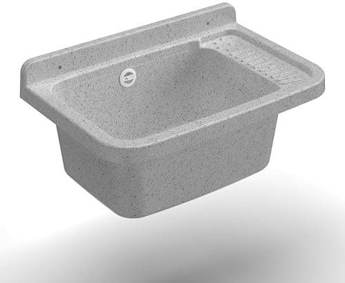 Adventa: Vasca Lavatoio in Resina di PP, Fissaggio a Parete, con Sifone e Piletta, Resistente agli acidi di Uso Comune, Lavanderia, Garage, Esterno