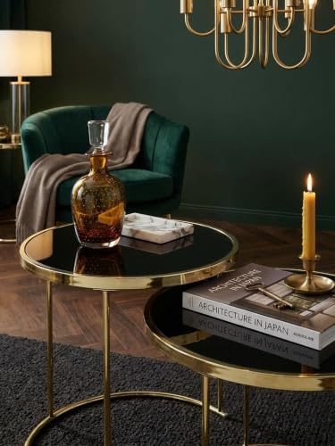 Design Satztisch Como Schwarz/Gold Beistelltisch Metall/Glas | Couchtisch Set aus 2 Tischen | Kleiner Wohnzimmertisch | Metalltisch mit Glasplatte | Ablagetisch modern