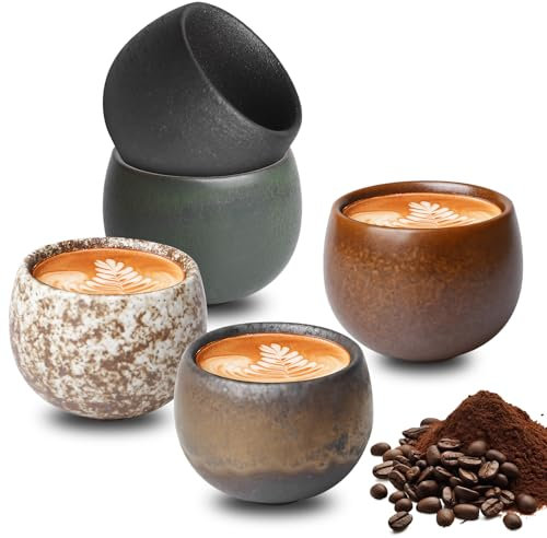 Juego de 5 tazas de café Timeout Mini, 50 ml, cerámicas de porcelana, hechas a mano, para té y moca, apto para lavavajillas