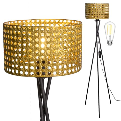 Osasy Lampadaire sur Pied LED Dimmable Abat-Jour Métal Or | Lampe à trépied, Ampoule fournie, Pour Salon, Chambre, Bureau lampe pied