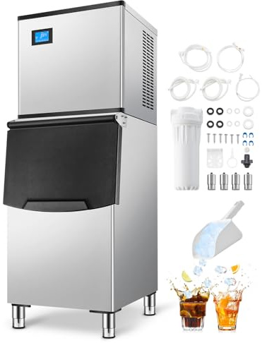 VEVOR Machine à Glaçons 136 kg/24 h, Appareil de Préparation de Glaçons avec Grand Bac de Stockage 113,4 kg, Autonettoyante Automatique, avec Écran Tactile, pour Cuisine Bar Restaurant Hôtel Maison