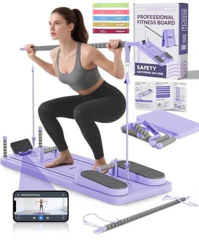 AMAZINGHOME Pilates Board (Includes a Set of 5 Resistance Bands) - Multi-Functional Pilates Reformer for Core & Abdominal Training, Top-Tier Pilates Equipment for Women’s Home Fitness(Purple)