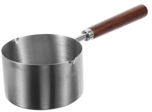 TOPPERFUN Casserole à Huile Petite Marmite Cuisine Bois Poignée Bec Verseur Inox Nettoyage Manuel Rangement Facile Utilisation