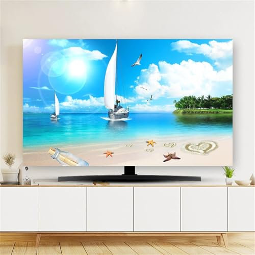 Hixingo TV Abdeckung Staubschutzhülle, 3D Sandstrand Muster Schutzhülle Fernseher 32-80 Zoll TV Schutzhülle Fernsehabdeckung Fernseh Abdeckung Abdeckhaube für Fernseher (Meerblick,40-43inch)