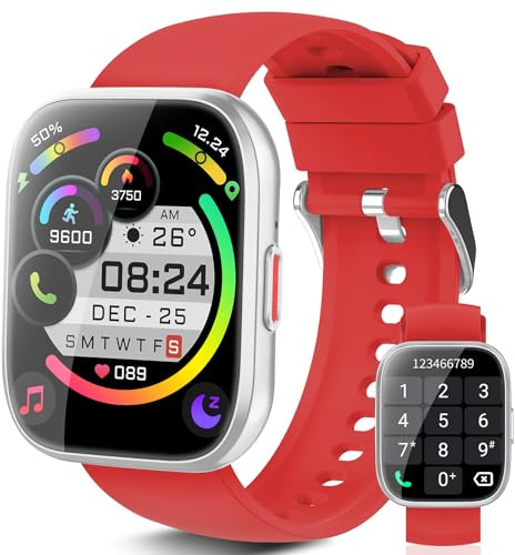 aycy Smartwatch Uomo Donna, 1,85'' Orologio Smartwatch con Effettua/Risposta Chiamate, Sportive Fitness Tracker con Sonno/Cardiofrequenzimetro, IP68 Smart Watch per Android iOS, Rosso Fiamma