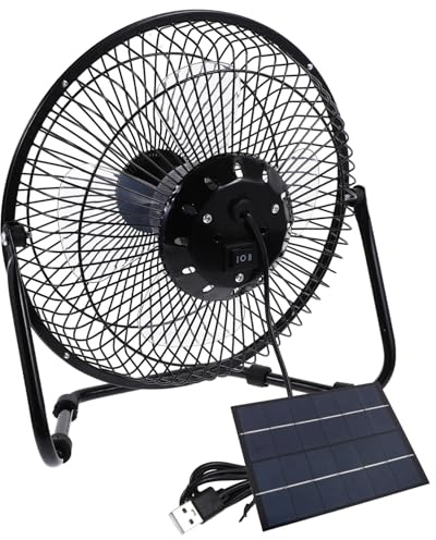 UKCOCO Solar Powered USB Mini Cooling Fan Quiet Rotation Desk Fan with Solar Panel for Home Office Pet Chicken House Ventilation Portable Energy