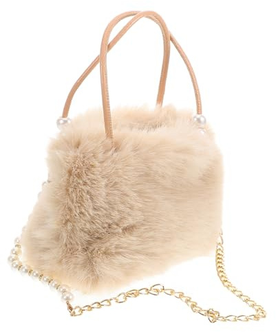Baluue Fluffig Crossbodyväska i Mjukt Plyschmaterial Kapacitet Varm och Bekväm Handväska med Pärlkedja Multifunktionell Axelväska för Höst och Vinter