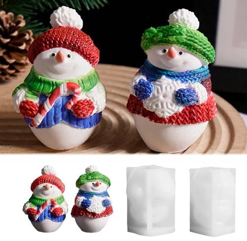 SVOCK Silikonform Gießform Schneemann, 2 Stück Kerzen Silikonform Schneemann, Kerzenformen Zum Gießen Weihnachten, Silikon Gießformen Weihnachten, Gipsform Weihnachten