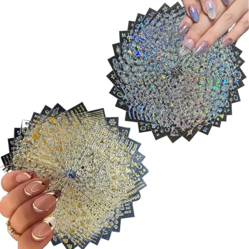 YUPZAR 60 Feuilles d'Autocollants d'Art d'Ongle,Stickers Ongles,Autocollant De Fleur 3D,Autocollants d'Étoile De Lune Pour l'Art d'Ongle