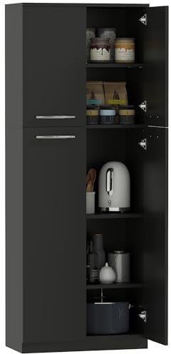 HOMCOM Credenza Cucina, Mobile Dispensa con 2 Armadietti, Mobile Cucina con Ripiani Regolabili in MDF, per Sala da Pranzo, Soggiorno, Salotto, 59x31x155 cm, Nero