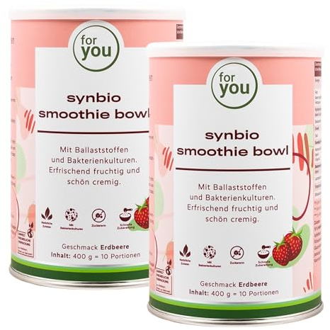 for you Synbio Smoothie-Bowl Erdbeere Doppelpack – 2x 400 g Frühstücksbowl mit Bakterienkulturen & Ballaststoffen aus Hafer, Leinsaat, Apfelfasern, Flohsamen & Chiasamen – 100% natürlich