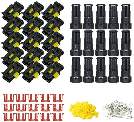 15 Pares de Conectores Eléctricos Impermeables de 2 Pines, Clavijas Selladas para Automóvil, Motocicletas, Scooters, Camiones y Aplicaciones Marinas - Conectores a Prueba de Agua para Cable AWG 20-16