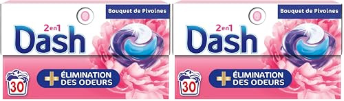 Dash 2en1 PODS, Lessive En Capsule, 30 Lavages, Bouquet de pivoines, PLUS DE FRAÎCHEUR, ÉLIMINATION DES ODEURS avec l’adoucissant Lenor, Fabriquée En France, Dash 2in1 (Lot de 2)