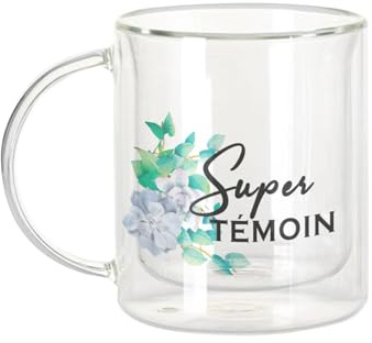 Fabulous Dubbelväggig glasmugg - supervittne bröllop bröllop blå blommor - kaffekopp och isolerad 330 ml hängande effekt mot buller, tryck i Frankrike
