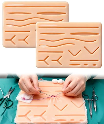 DASHUI 2 Stück Übungsbrett Silikon Nahtpads, Practice Pad für Chirurgisches Nahtset mit 3 Schichten, Suture Practice Kit mit 14 Wunden, Silikon-Nahtpolster Übungsset