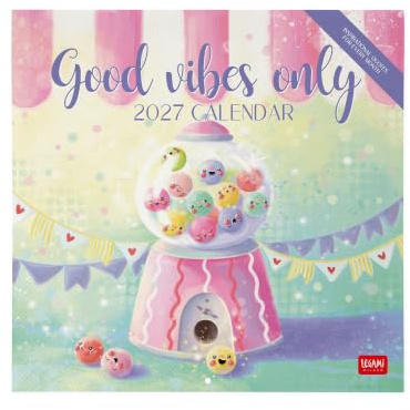 Legami - Calendrier 2027 Mural, Good Vibes Only, Grand Calendrier Mural, 12 Mois et Agenda Annuel, en 6 langues, Espace pour les Notes, Signes du Zodiaque, Jours Fériés Internationaux, 30 x 29 cm