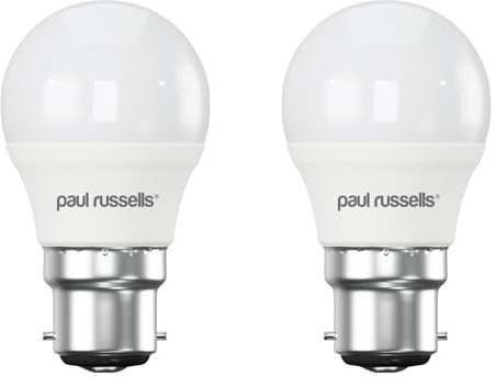 paul russells LED Light Bayonet Cap B22, 40w Equivalent, 4.9W 470 Lumens LED Bulbs, 6500K Bright Daylight, Mini Globe Frosted G45 BC Golf Ball Energy Saving (Not Dimmable) Lightbulbs, 2 Pack