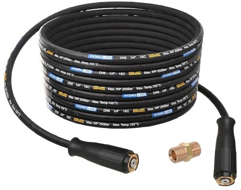 TECHKAR Manguera para Hidrolimpiadora + Manguera de Goma con Malla Trenzada de Acero - Compatible con Kärcher Wap Alto Kränzle y Otras W Rosca Macho M22-250bar Tuerca de Unión M22 Protección 25 m