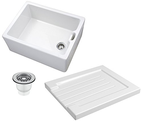 Astini Belfast 100 1.0 Bowl White Ceramic Kitchen Sink, Drainer & Strainer Waste-Chrome