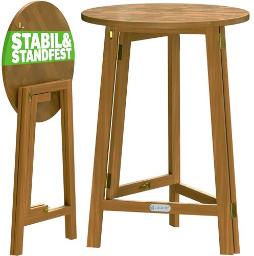 Casaria® Stehtisch Holz Klappbar 110cm Hoch 80 cm Rund Akazie Rustikal Indoor Outdoor Bistrotisch Biertisch Gartentisch Klapptisch Partytisch Bartisch