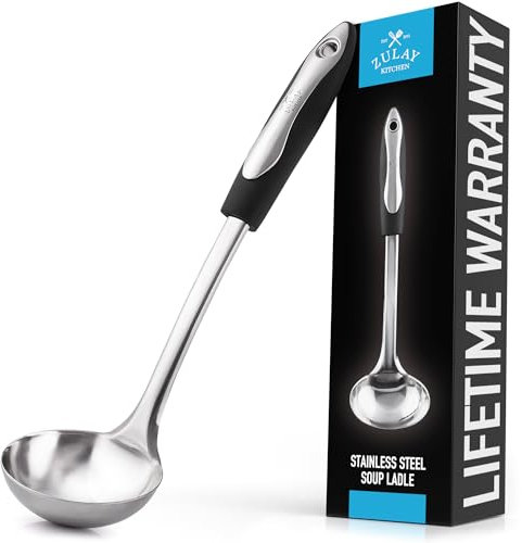 Zulay Kitchen Premium Suppenkelle 30,5 cm aus Edelstahl – Schöpflöffel mit rutschfestem Silikongriff, spülmaschinengeeignet und hitzebeständig – ideal für Suppe, Eintopf, Brühe und Soßen
