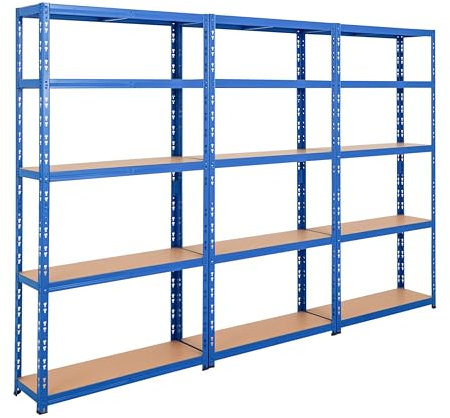 BiGDUG Heavy Duty Garage Shelving Unit 3 Bay - 179x90x30 cm - 200kg UDL Per Shelf (1000kg Per Bay) - 3x Blue Storage Shelves - 5 Tier Shed Shelving