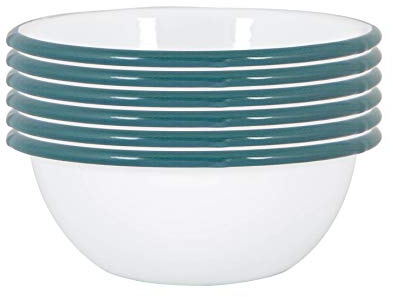Argon Tableware Coloured Pasta Bowls - 16cm - Pack of 6 - Green Metal Enamel Cereal Lightweight Camping Serving Bowls for Snacks, Pasta, Cereal, Salad