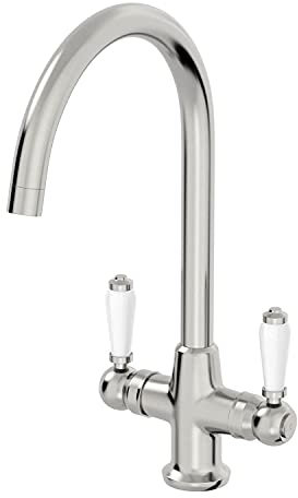 Traditional Mono Kitchen Sink Mixer Tap Twin Ceramic Lever Brushed Stainless
